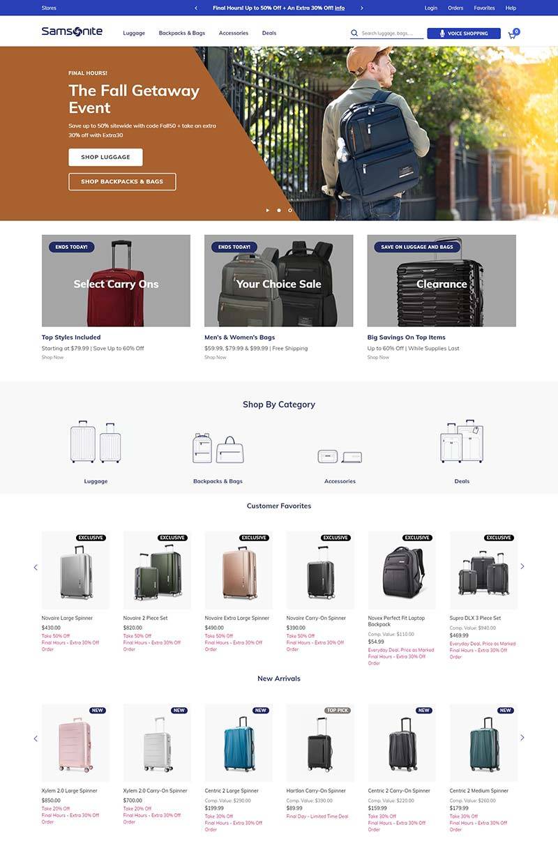 Samsonite 美国新秀丽品牌箱包购物网站
