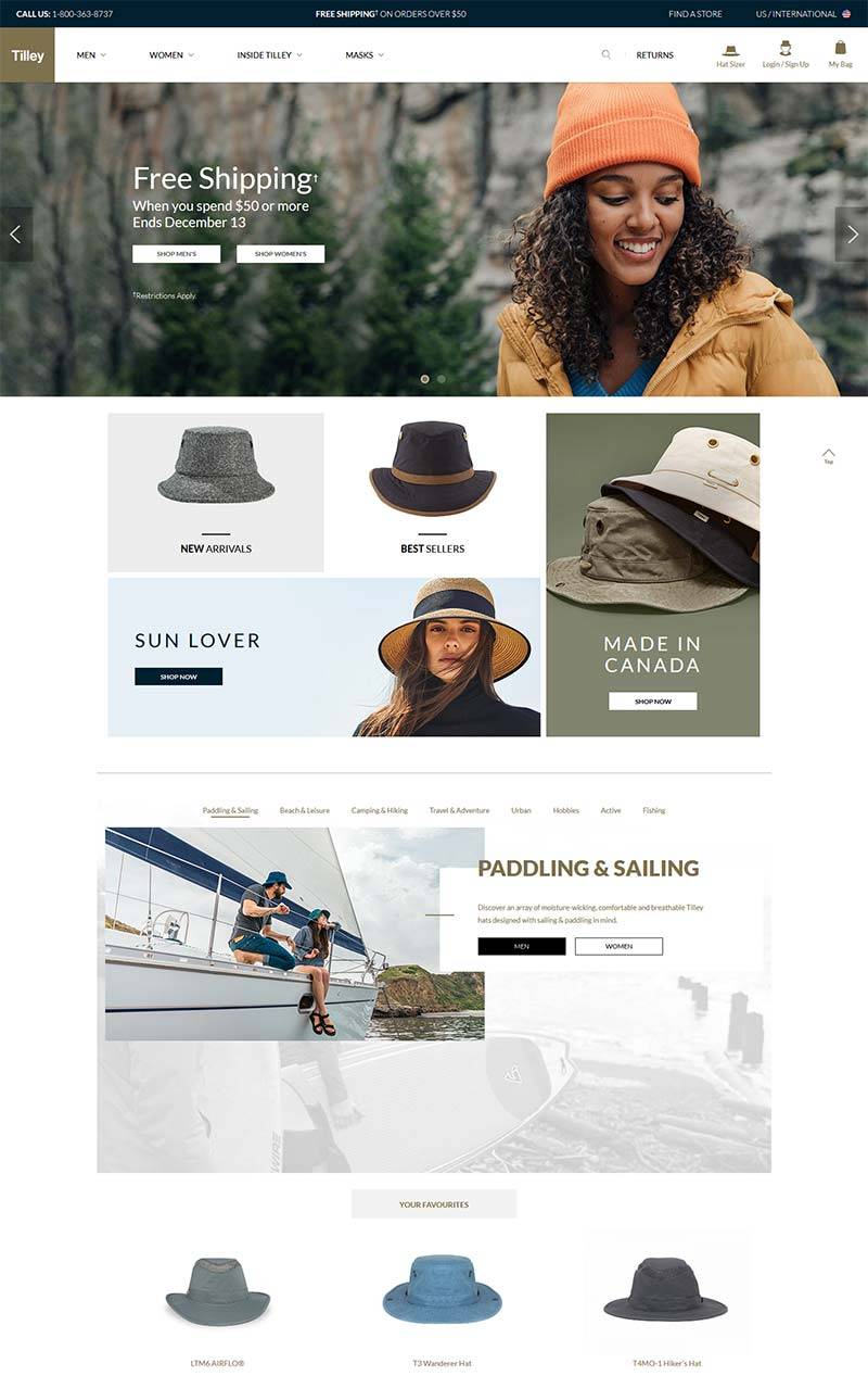 Tilley Endurables 美国纯手工帽子品牌购物网站