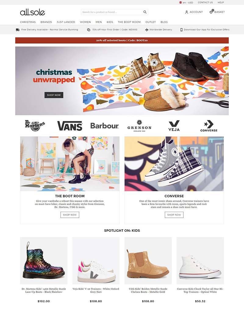 Allsole US&CA 英国品牌鞋履购物网站
