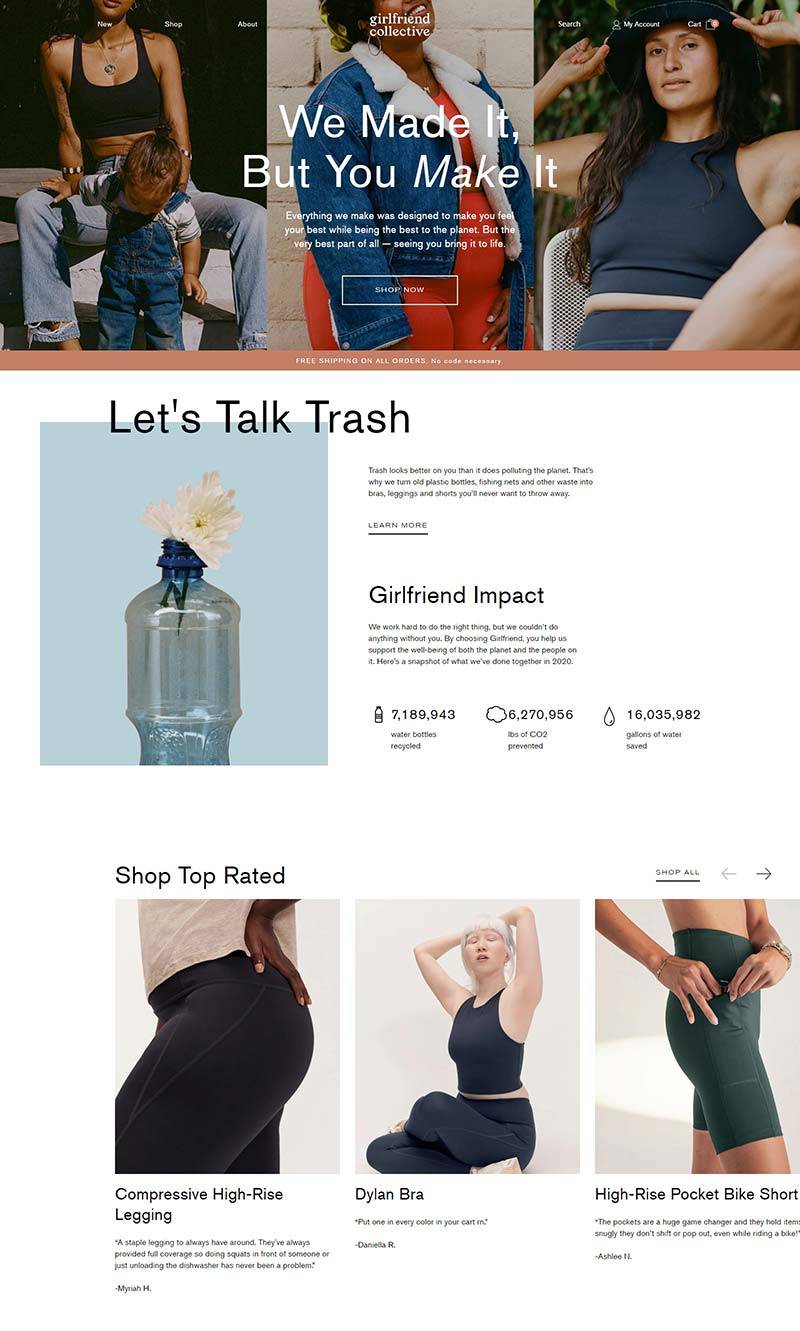Girlfriend Collective 美国女性运动服品牌网站