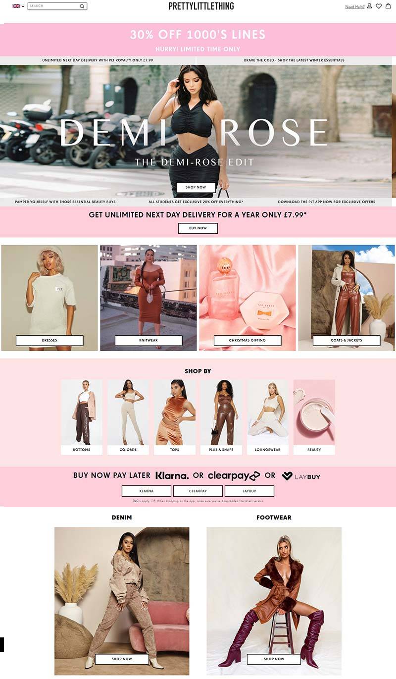 PrettyLittleThing 英国时尚女装品牌购物网站