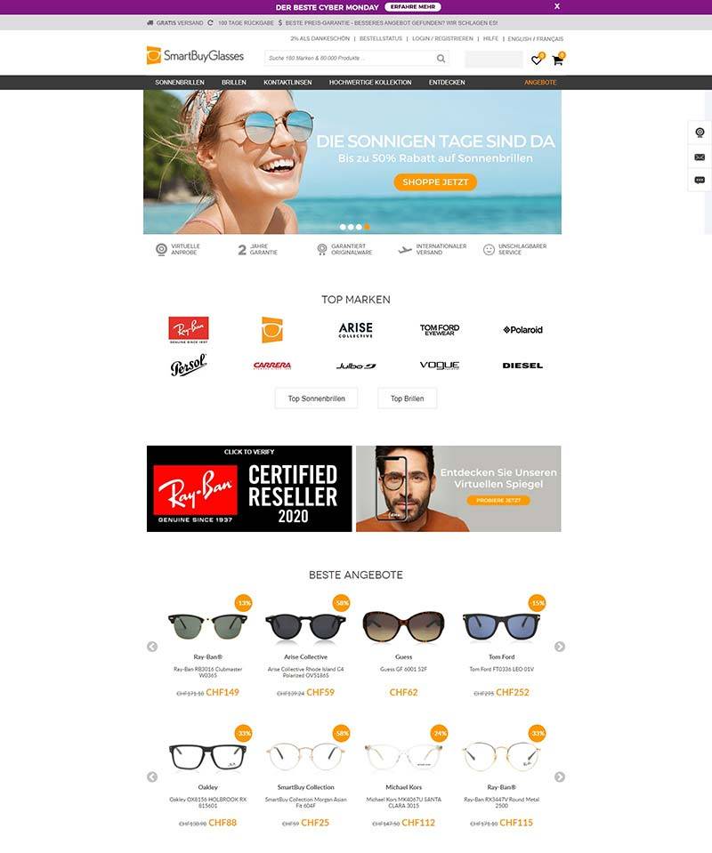 SmartBuyGlasses CH  比利时太阳镜品牌购物瑞士官网