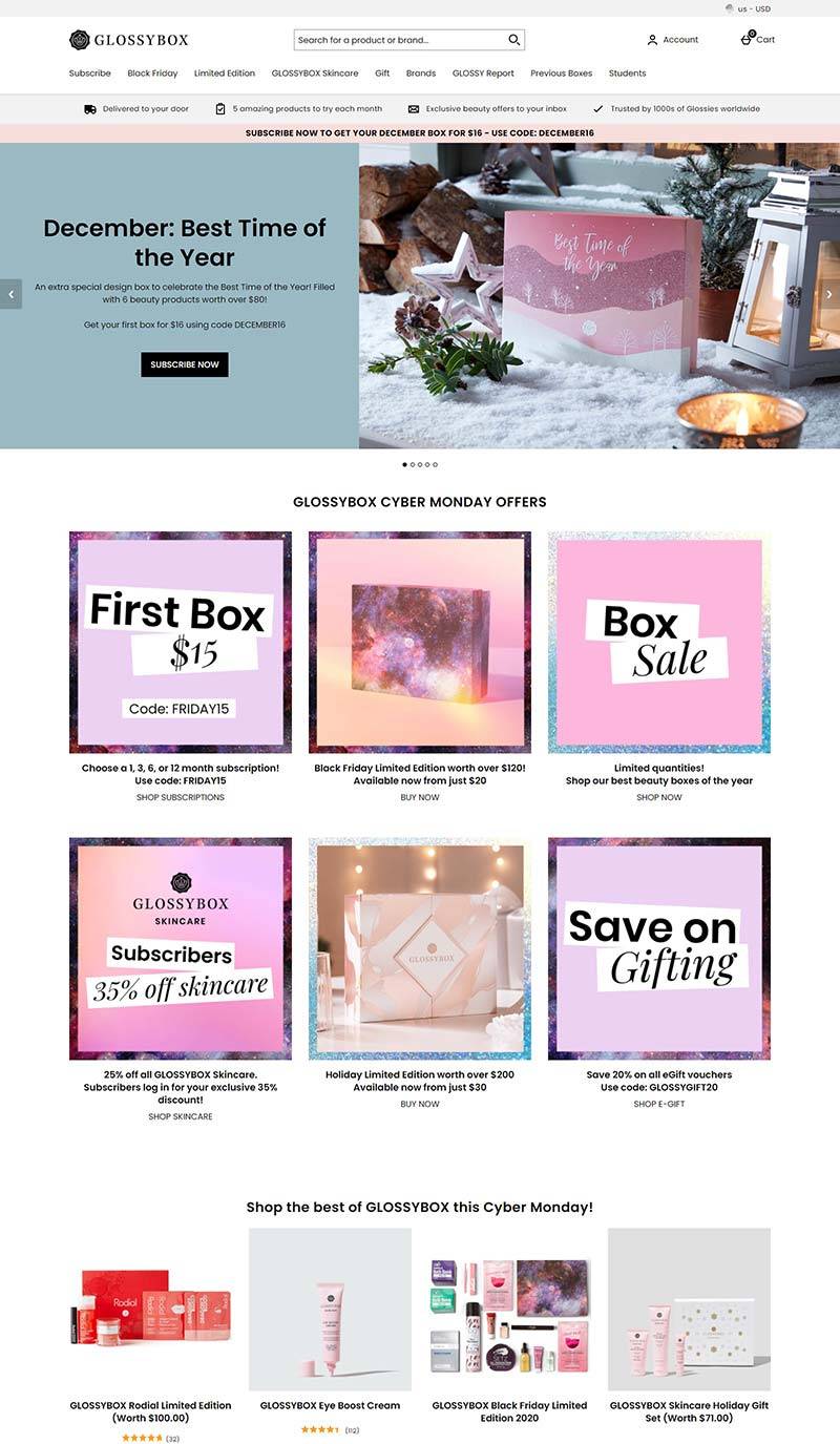 Glossybox US 美国高端美妆品牌购物网站