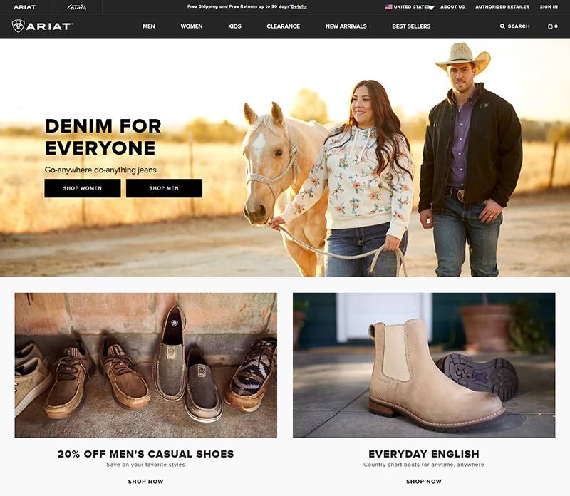 Ariat 美国时尚鞋履服装品牌网站
