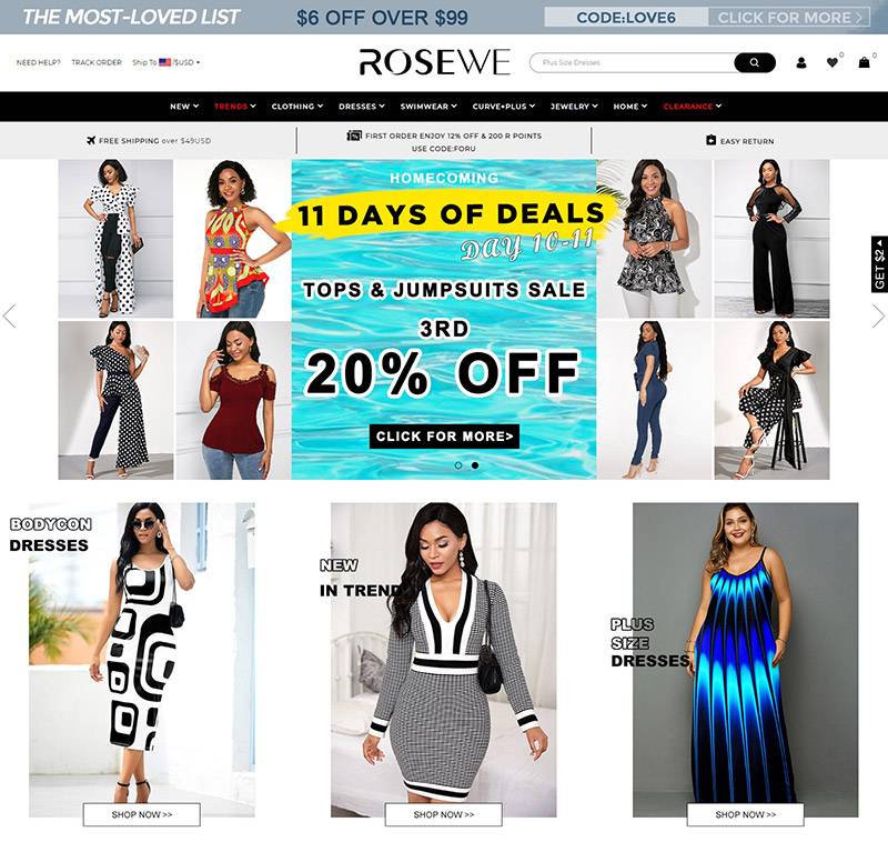 Rosewe  美国时尚女装海淘网站