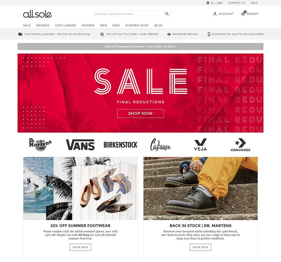 Allsole 英国品牌鞋履零售网站