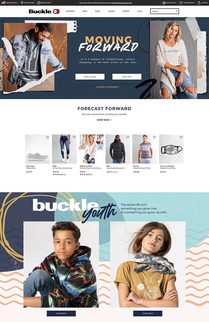 Buckle.com 美国专业时尚服装零售网站