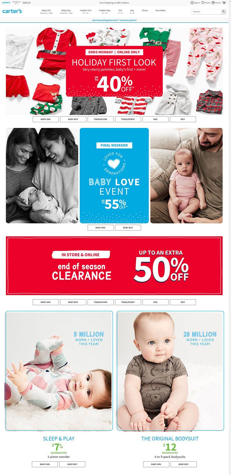 Carter's 美国卡特婴童服装品牌网站