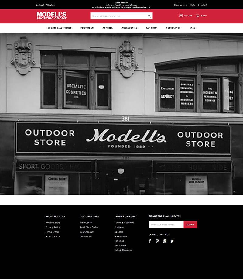 Modell's Sporting Goods 美国运动品牌零售网站