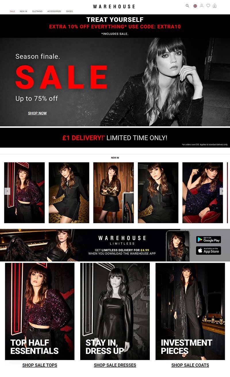 Warehouse 英国时尚女性品牌购物网站