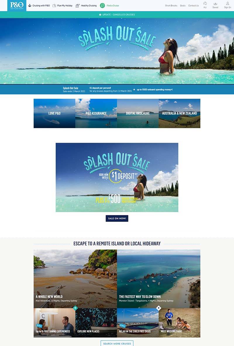 P&O Cruises 澳大利亚度假邮轮预订网站