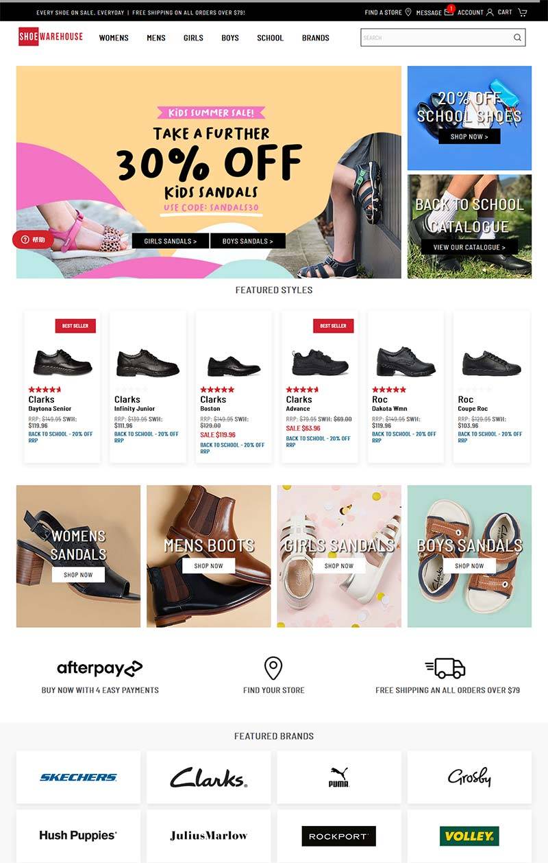 Shoe warehouse 澳大利亚品牌鞋履购物网站