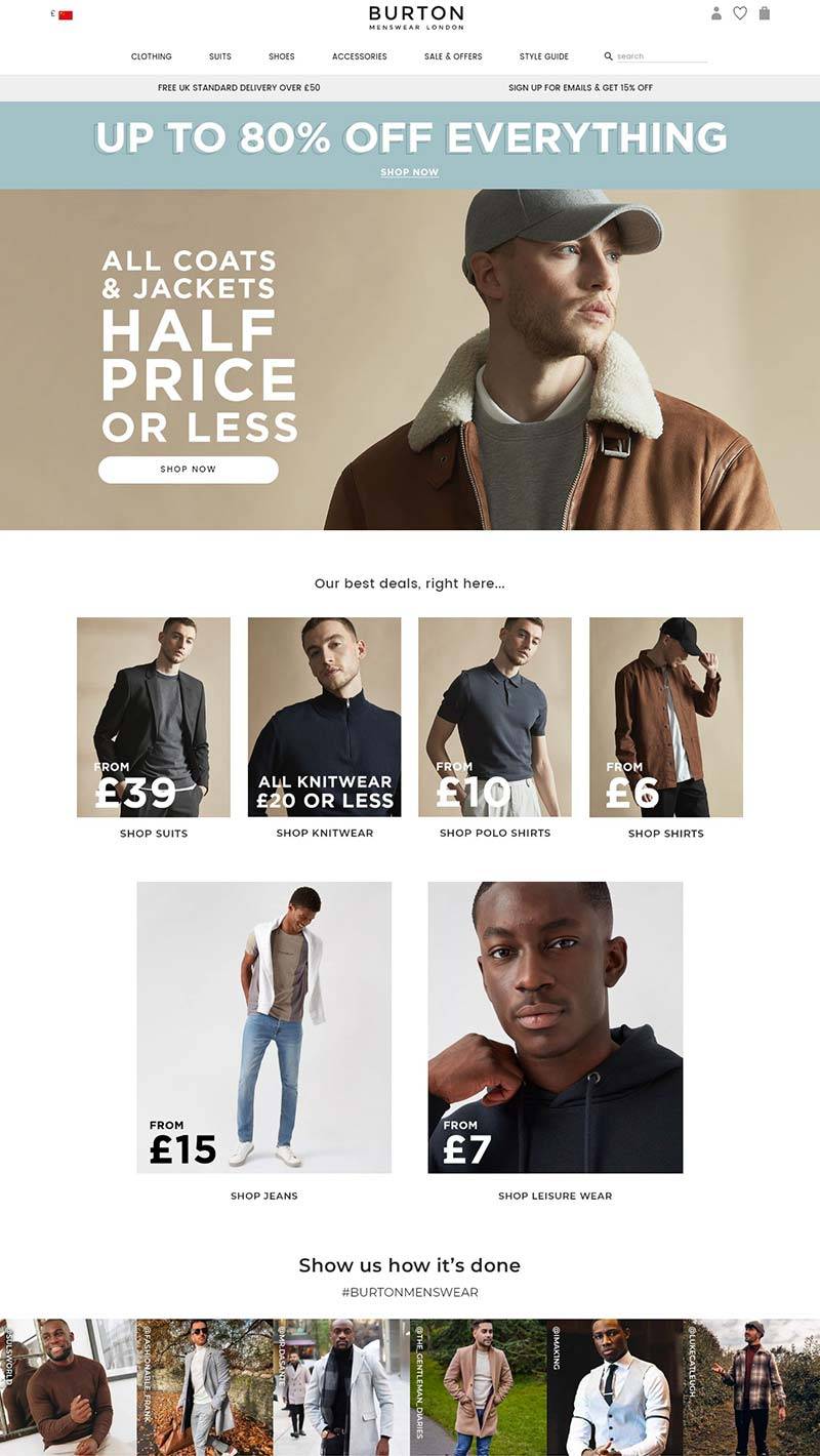 Burton 英国时尚男装品牌网站