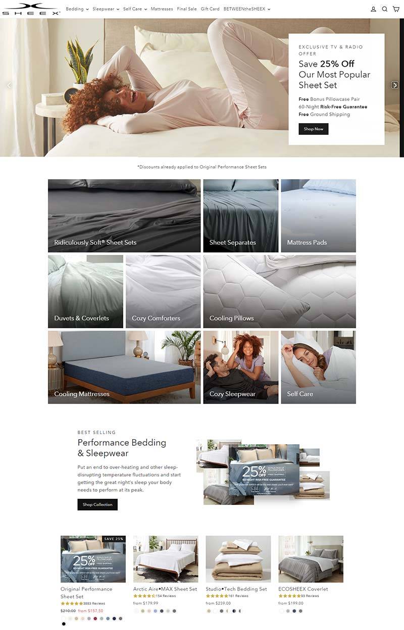 SHEEX 美国高端睡眠用品购物网站