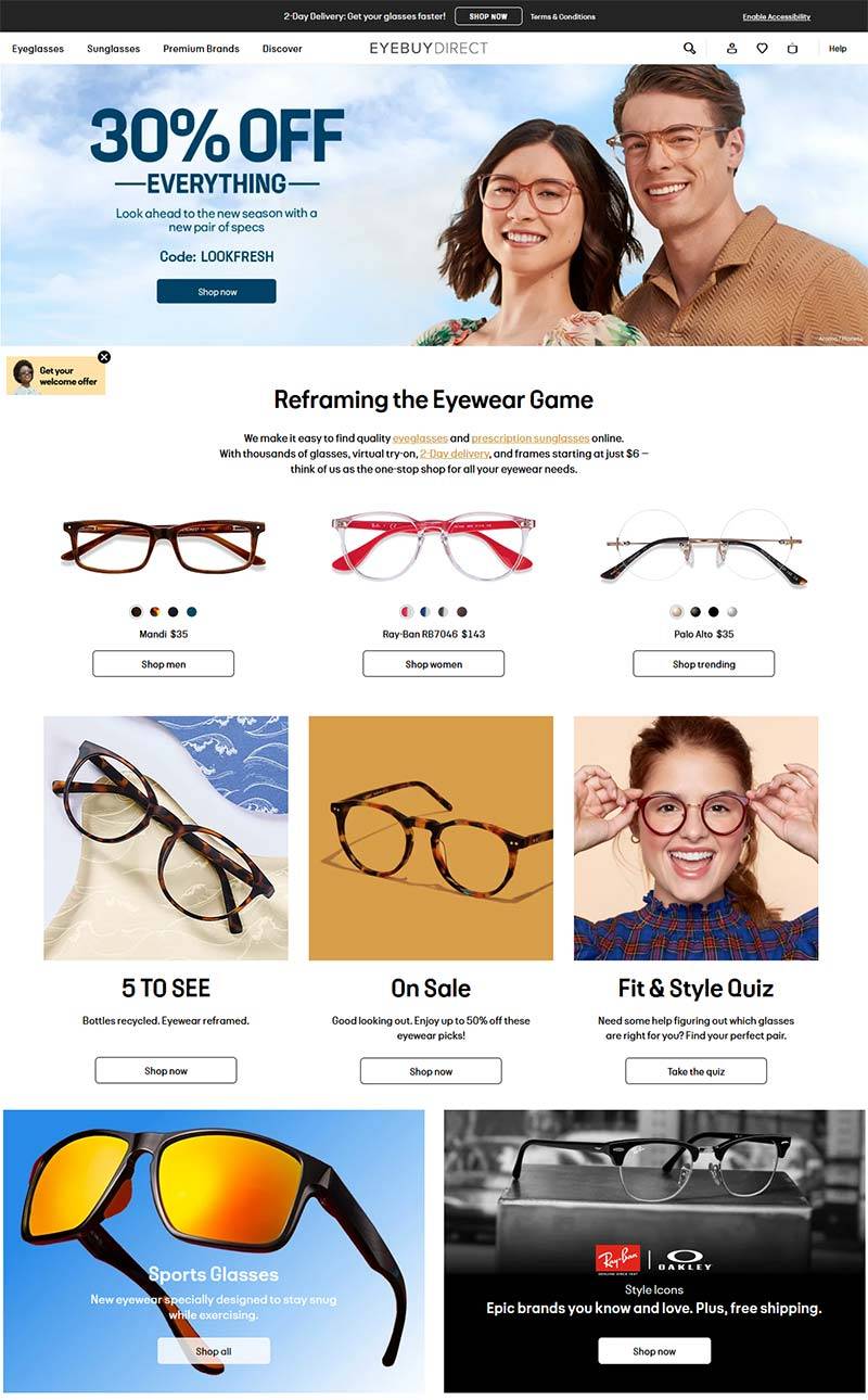 EyeBuyDirect 美国时尚眼镜品牌网站