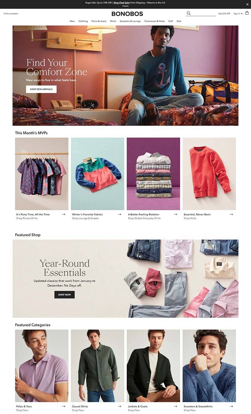 Bonobos 美国品牌男装购物网站