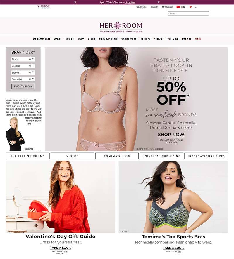 HerRoom 美国女性内衣品牌网站