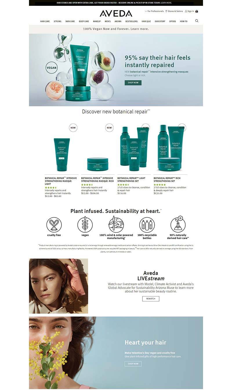 Aveda 美国天然植物护肤品牌网站
