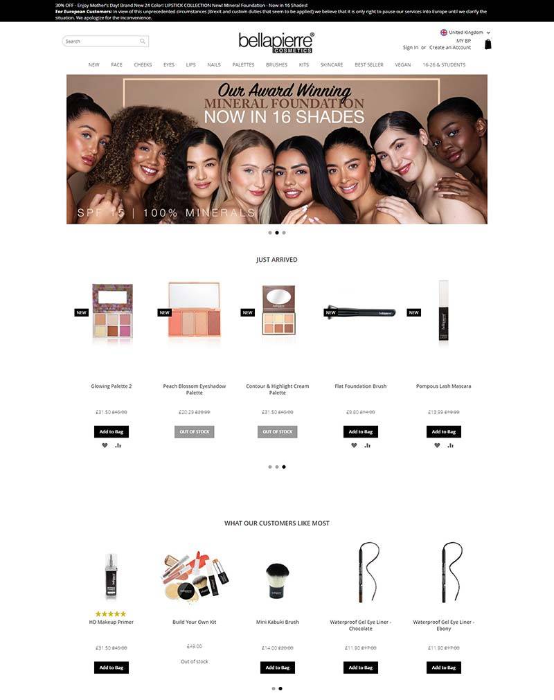 Bellapierre Cosmetics 美国知名彩妆品牌网站