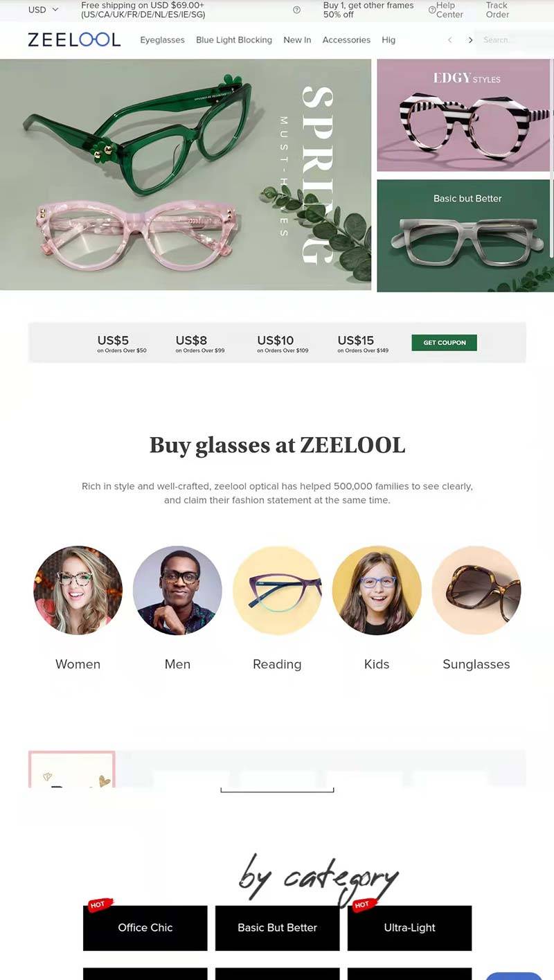 Zeelool 美国在线眼镜选购网站