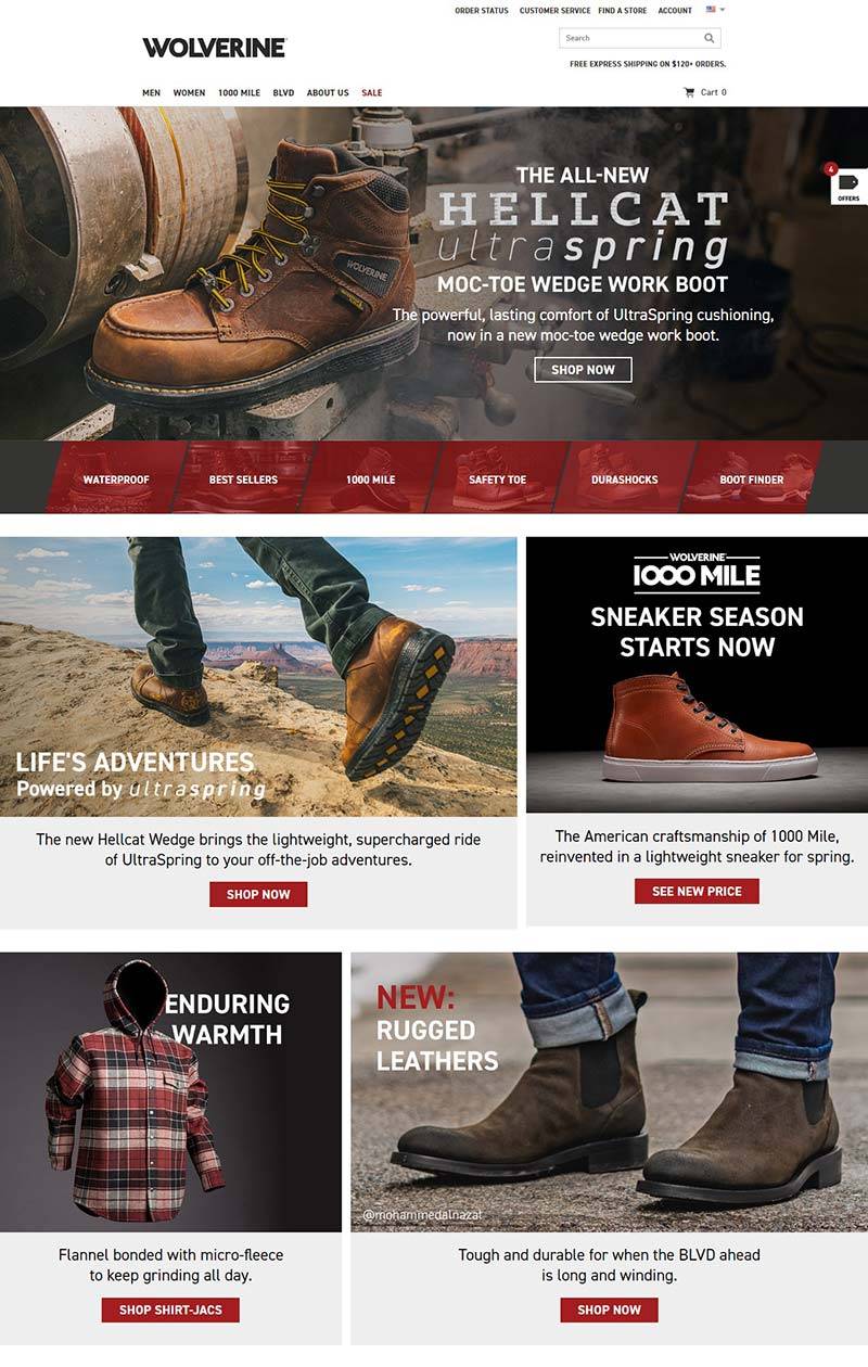 Wolverine 美国品牌鞋履购物网站