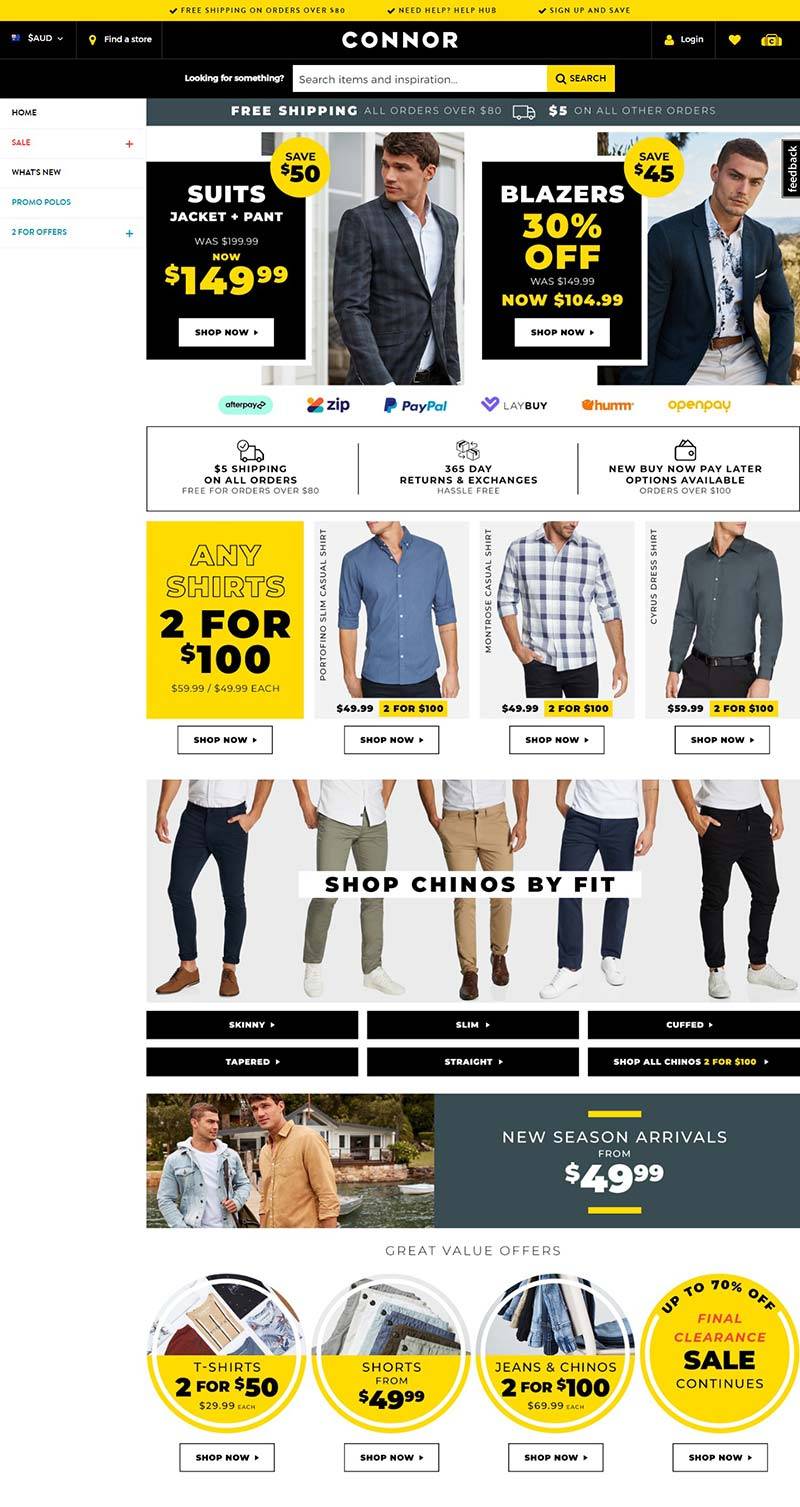 Connor Pty Ltd 澳大利亚品牌男装购物网站