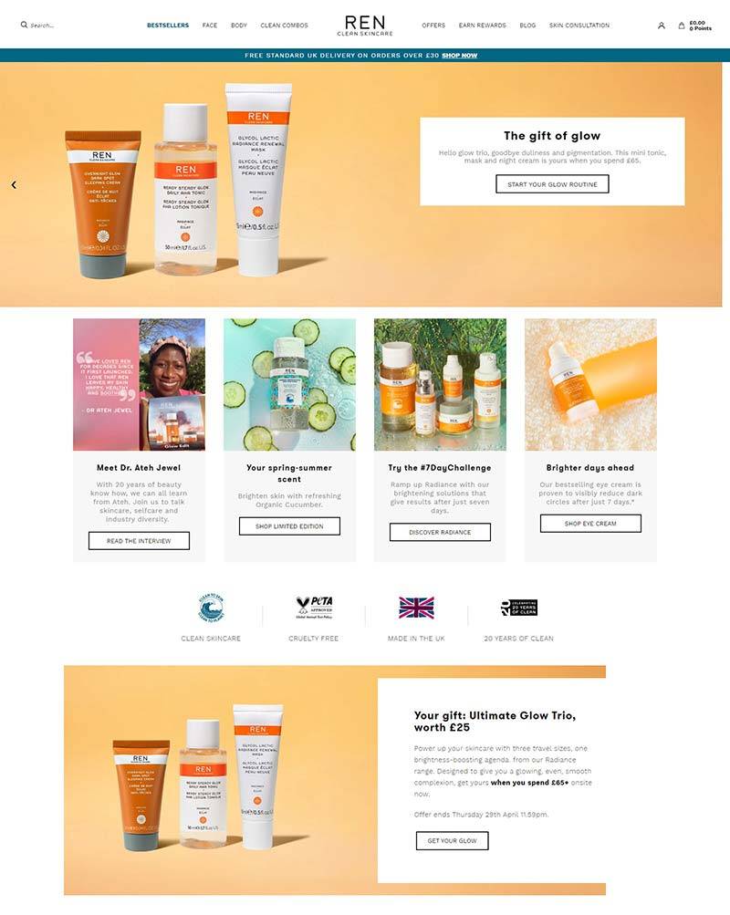 REN Skincare 英国美容护肤品品牌网站