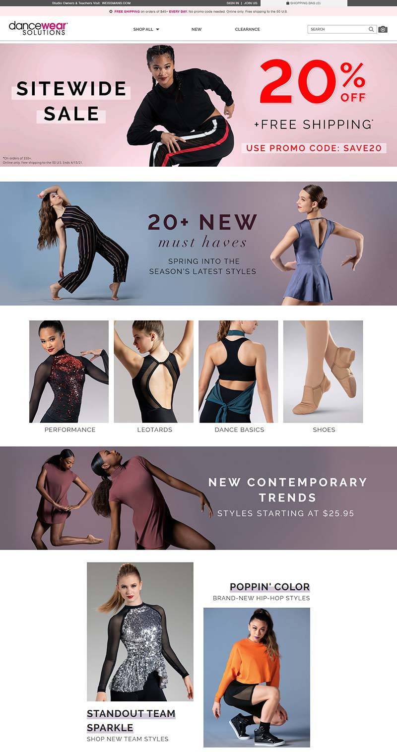 Dancewear Solutions 美国舞蹈服品牌购物网站
