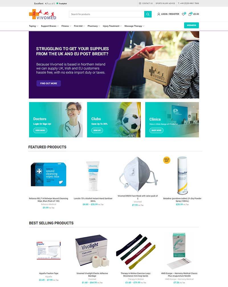 Vivomed 英国运动医疗产品购物网站