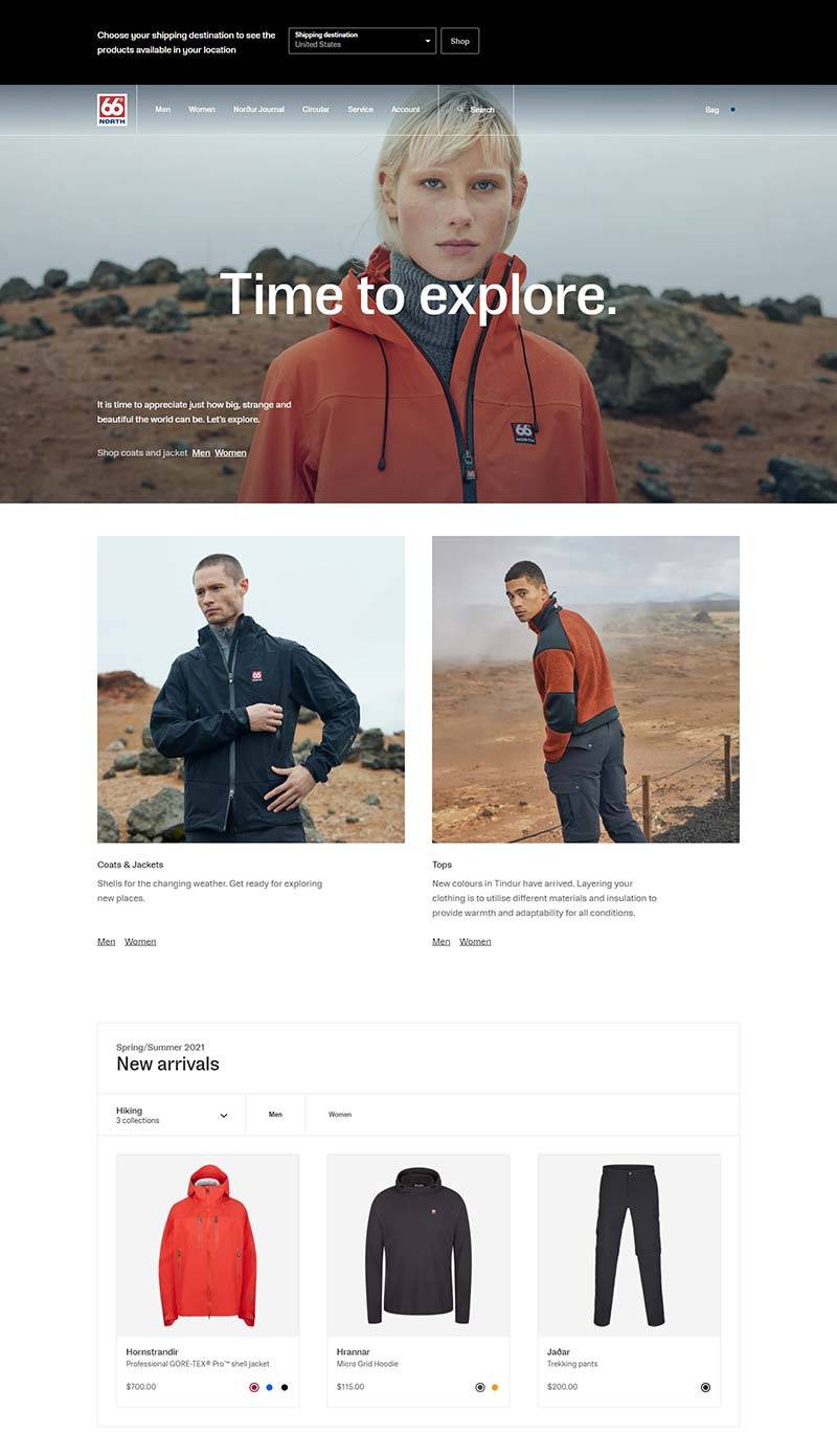 66°NORTH 冰岛极寒保暖服饰品牌网站