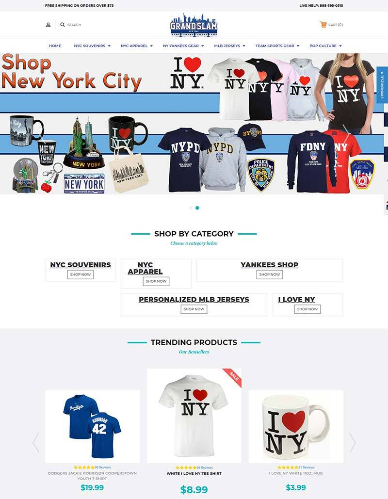 Grand Slam New York 美国纪念品服饰购物网站
