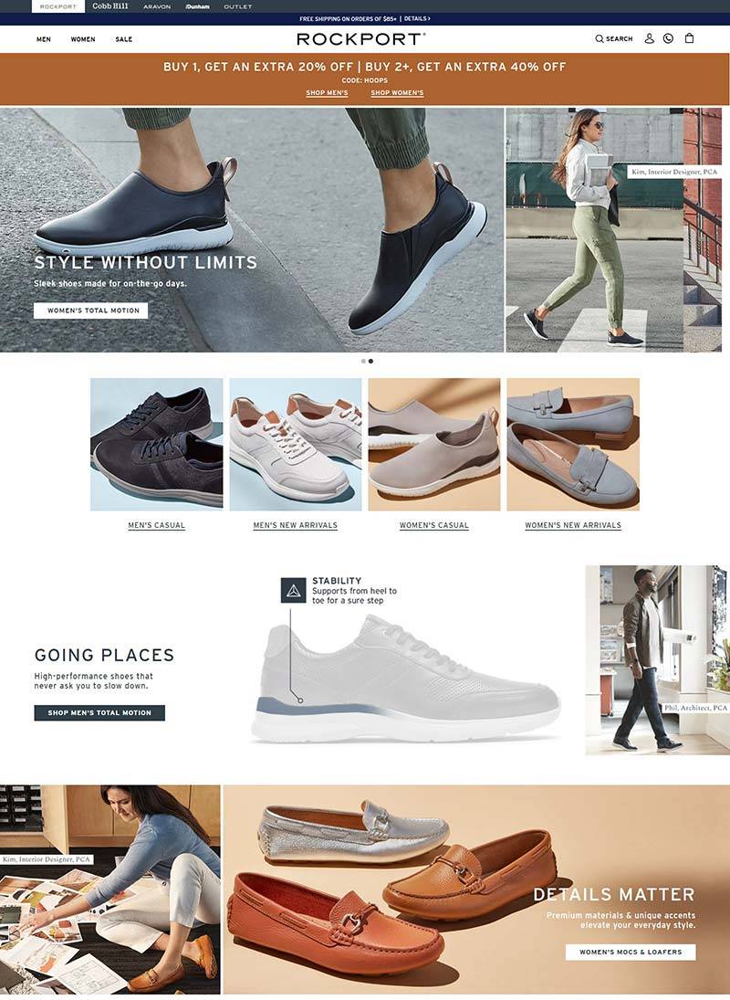 Rockport 美国高科技鞋履品牌网站