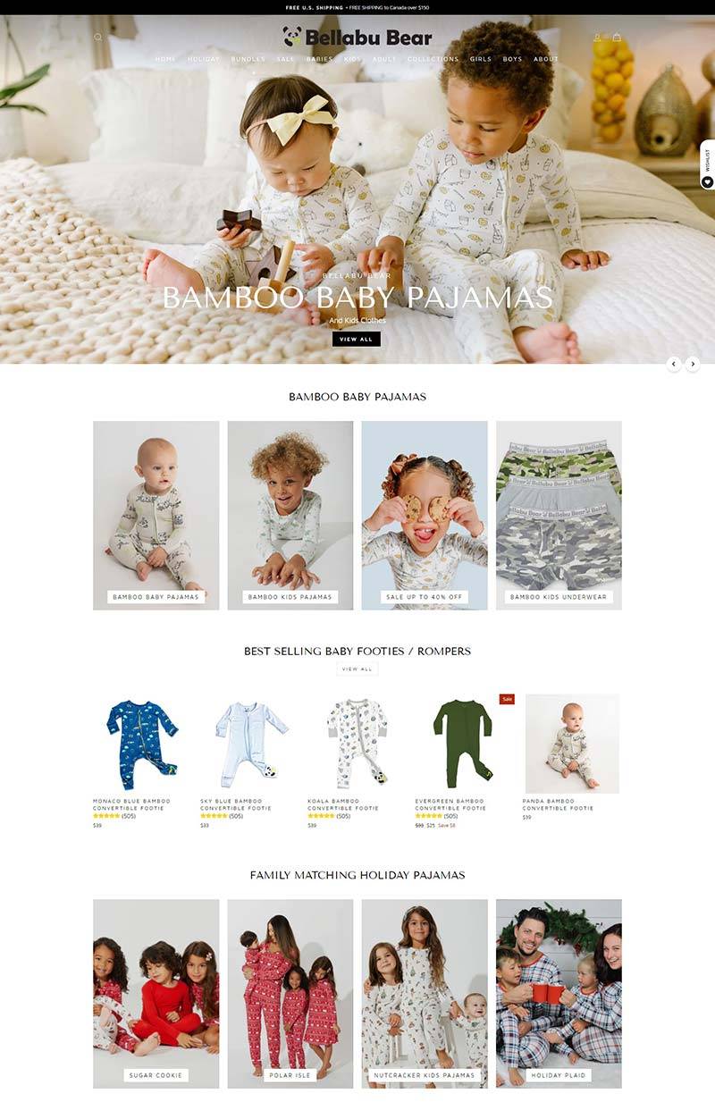 Bellabu Bear 美国竹制儿童睡衣购物网站