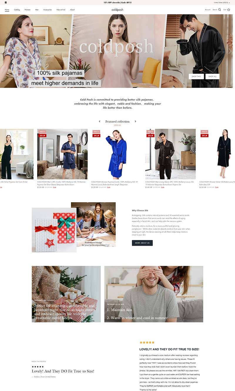 COLD POSH 美国丝绸居家服购物网站