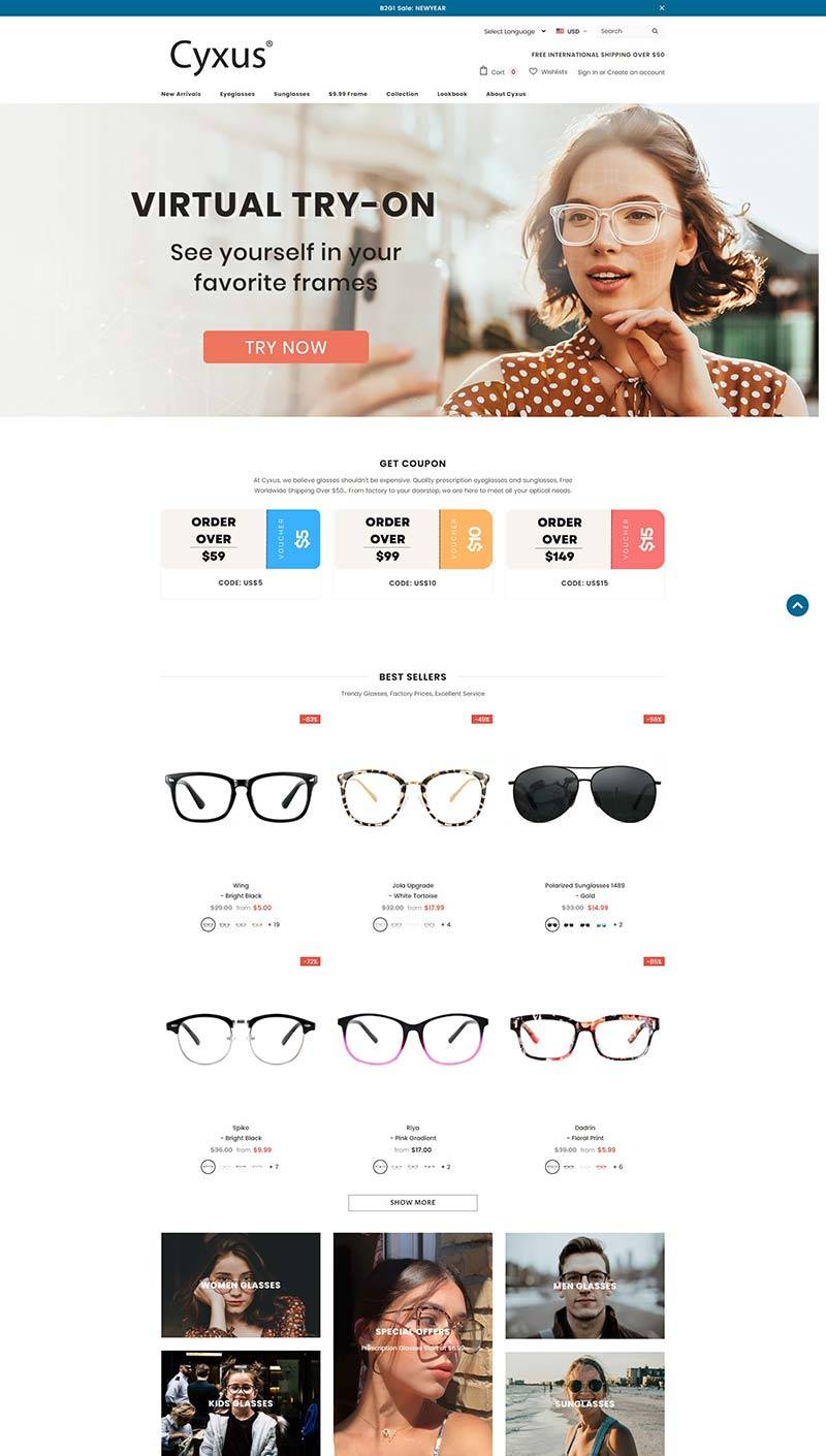 Cyxus 美国防眩光眼镜品牌购物网站