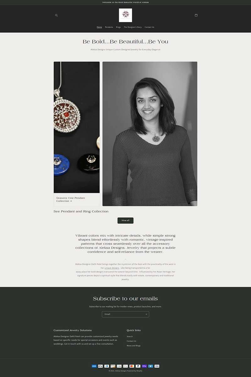 Aleksa Designs 美国传统珠宝饰品购物网站