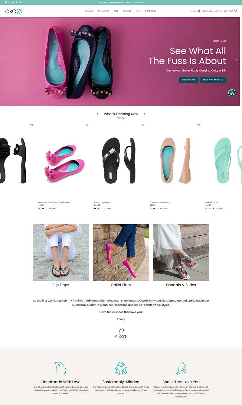 Okabashi Brands 美国女士凉鞋平底鞋购物网站