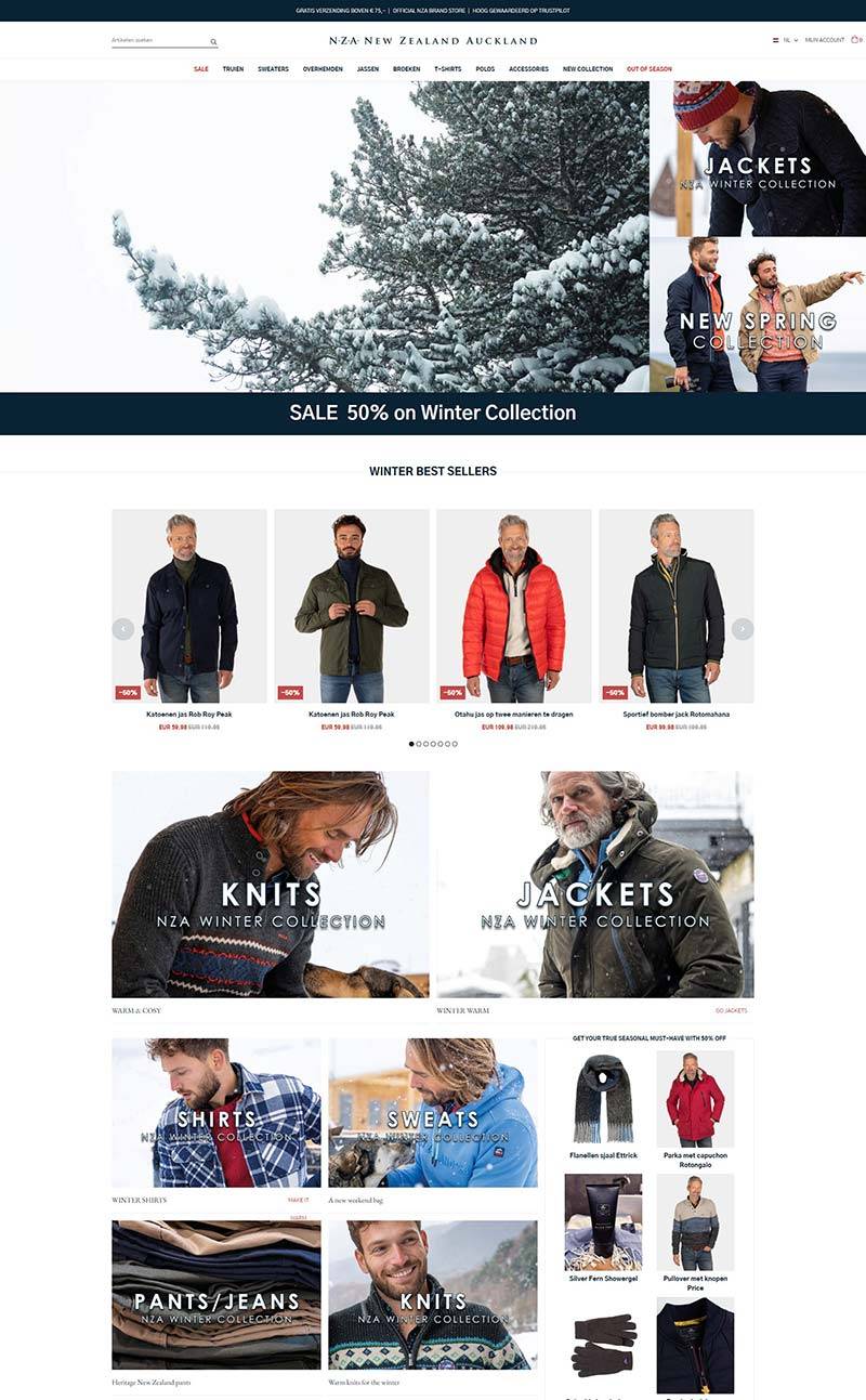 NZA New Zealand 荷兰男士服装品牌购物网站