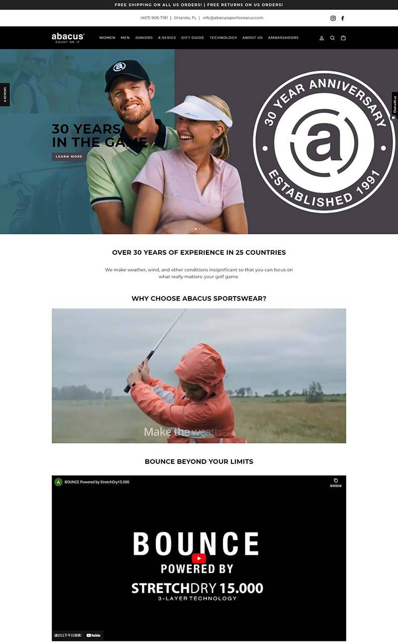 ABACUS 加拿大运动服装品牌购物网站