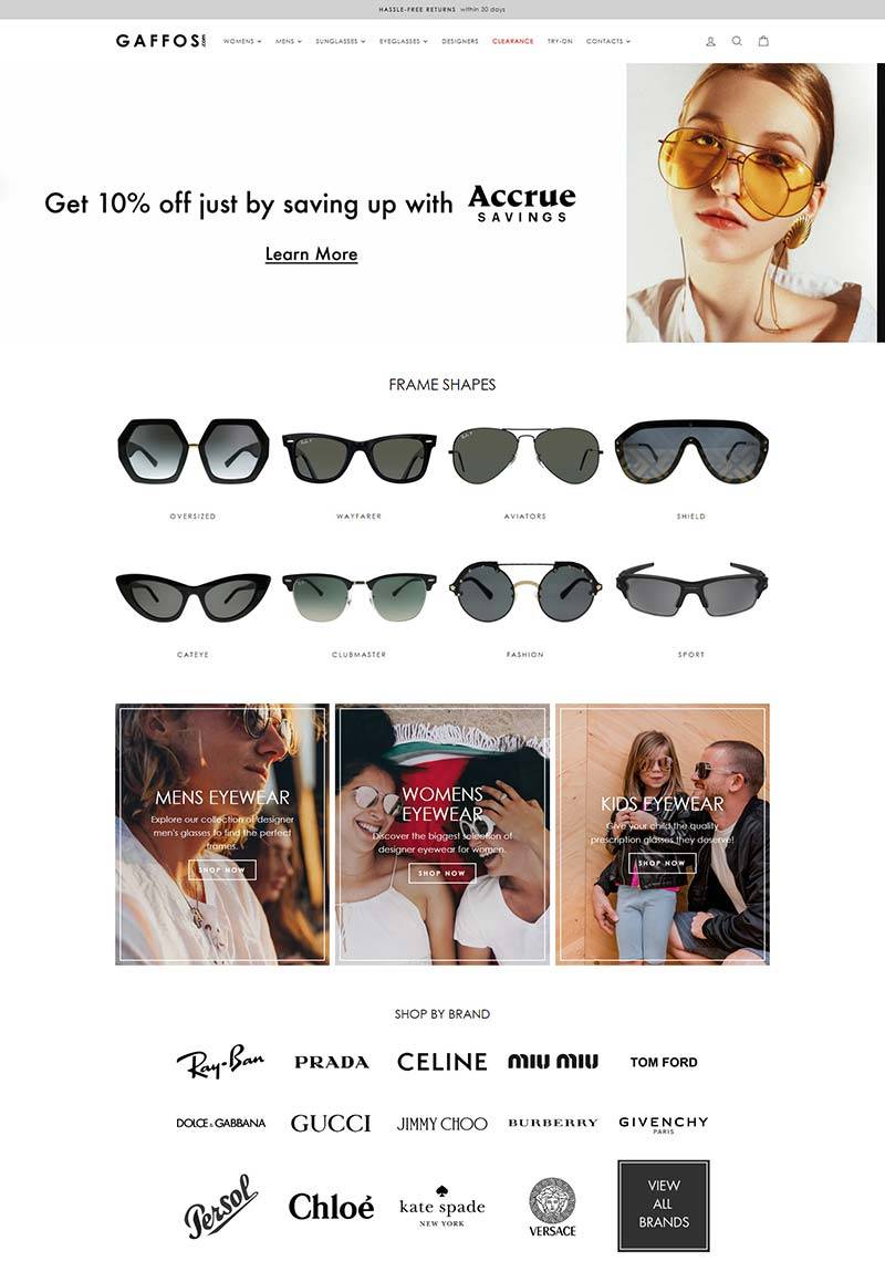 Gaffos.com 美国时尚太阳镜品牌购物网站