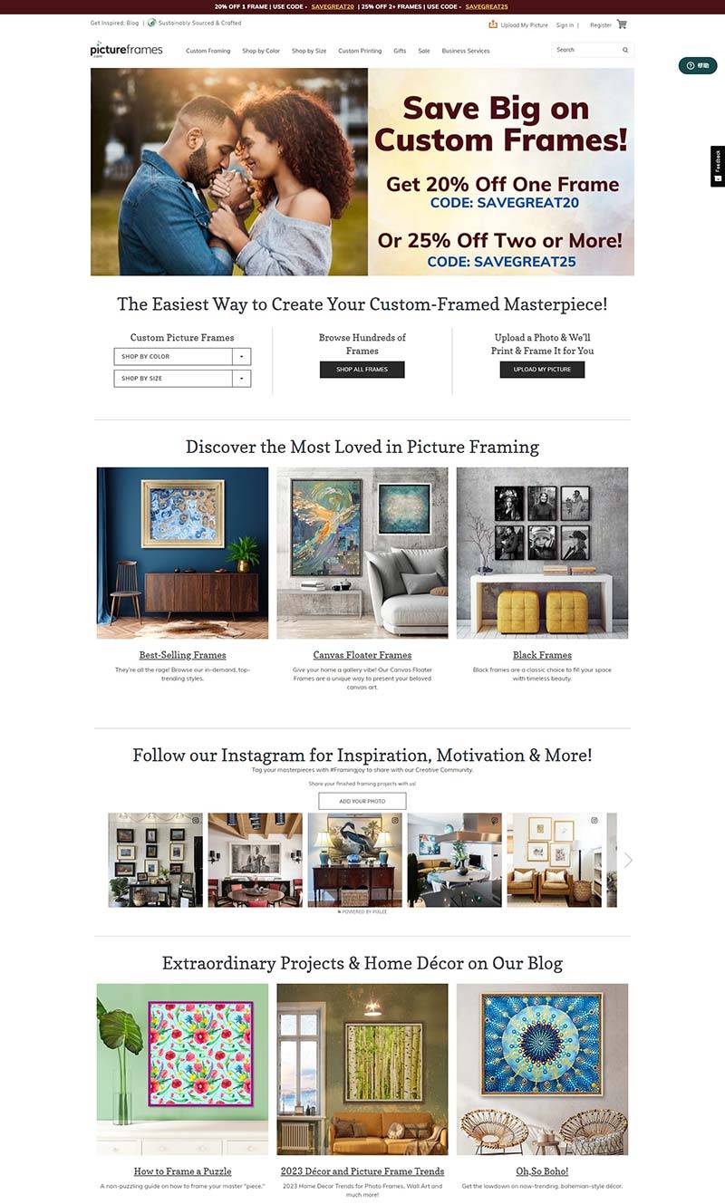 PictureFrames 美国相框定制品牌购物网站
