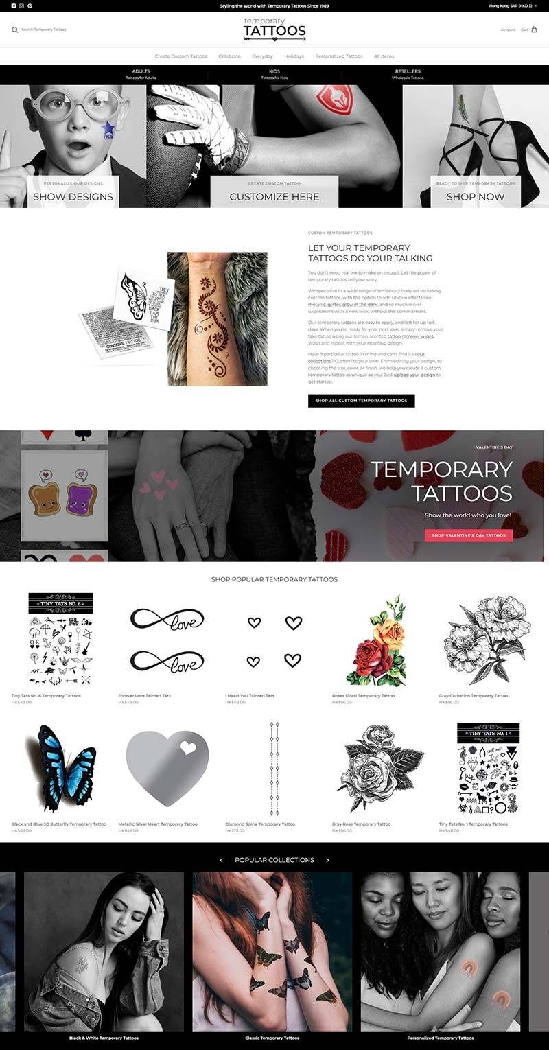 Temporary Tattoos 美国临时纹身产品购物网站