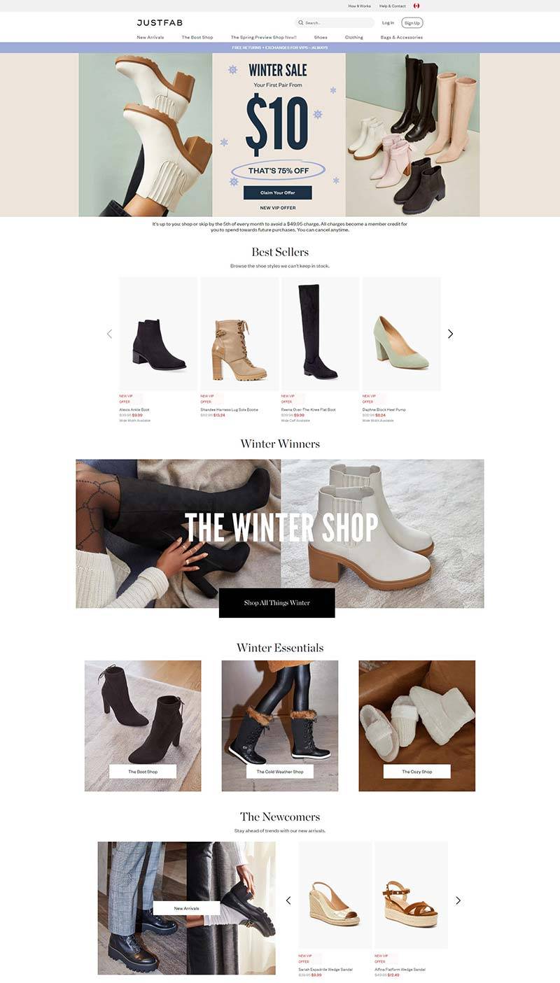 JustFab 加拿大时尚女鞋会员订阅网站