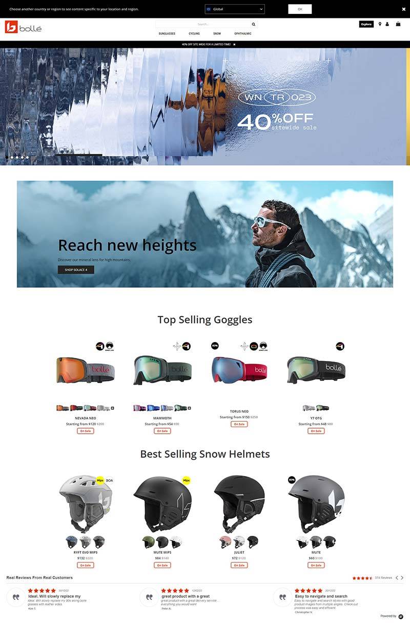 Bolle.com 美国太阳护目镜品牌购物网站