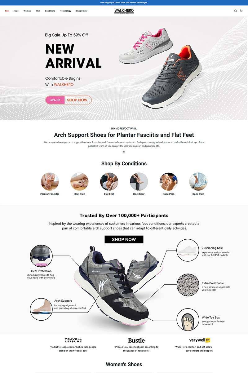 WalkHero 美国专业舒适鞋履购物网站