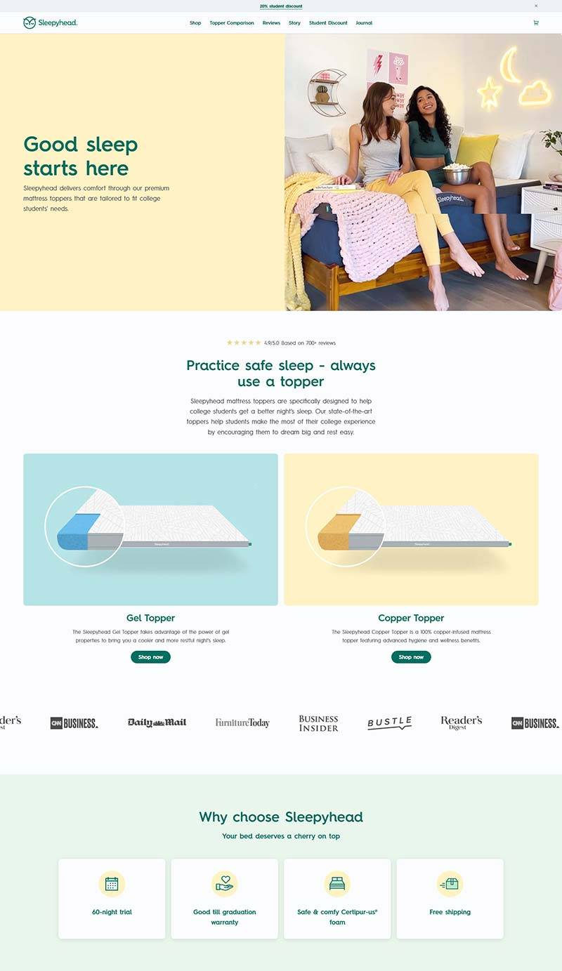 Sleepyhead 美国大学生床垫定制品牌购物网站