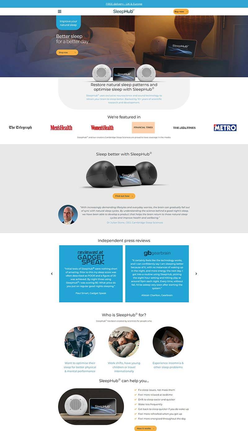 SleepHub 英国电子助眠设备购物网站