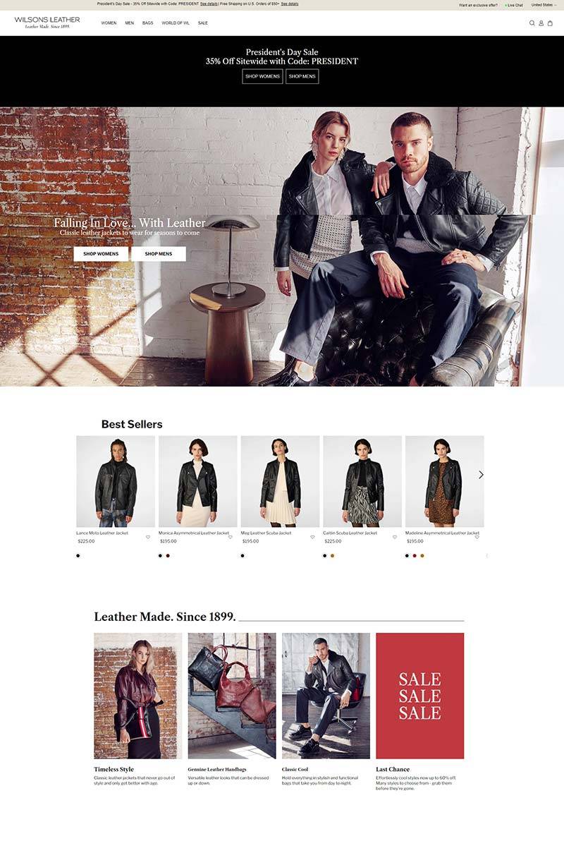 Wilsons Leather 美国皮革服饰品牌购物网站