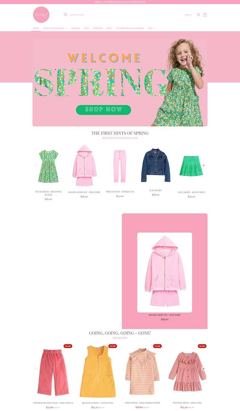 BISBY Kids 美国时尚女童服装购物网站