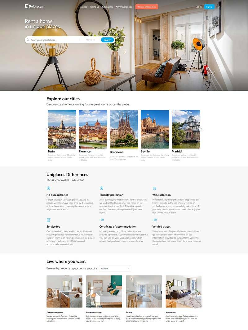 Uniplaces 西班牙全球留学生房屋租赁网站